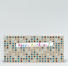 Geburtstagskarte: Blaue Geburtstagssterne auf beige englisch