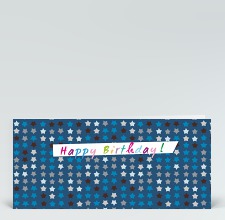 Geburtstagskarte: Blaue Geburtstagssterne englisch