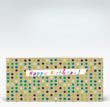 Geburtstagskarte: Grüne Geburtstagssterne auf beige englisch