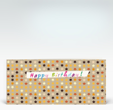 Geburtstagskarte: Orange Geburtstagssterne auf beige englisch