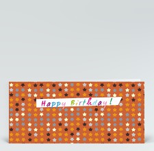 Geburtstagskarte: Orange Geburtstagssterne englisch
