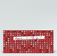 Geburtstagskarte: Rote Geburtstagssterne englisch