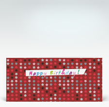 Geburtstagskarte: Rote Geburtstagssterne englisch