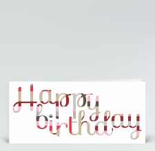 Geburtstagskarte: Happy Birthday geschwungen in rot
