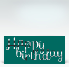 Geburtstagskarte: Happy Birthday geschwungen in grau auf grün