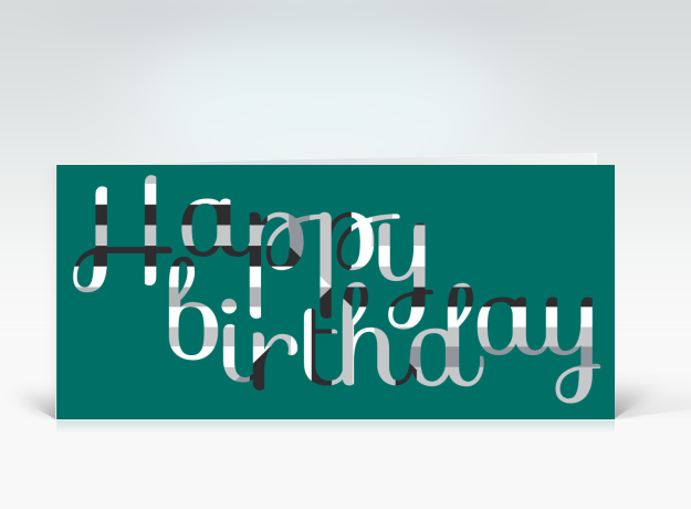 Geburtstagskarte Happy Birthday geschwungen in grau auf grün Vorderseite