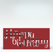Geburtstagskarte: Happy Birthday geschwungen in grau auf rot