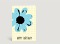 Geburtstagskarte Happy Birthday Pop-Art-Blume in hellblau auf gelben Punkten Vorderseite Thumb