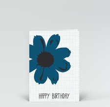 Geburtstagskarte: Happy Birthday Blume Pop-Art in blau auf Punkten