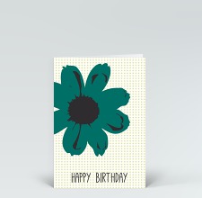 Geburtstagskarte: Happy Birthday Blume Pop-Art in grün auf Punkten