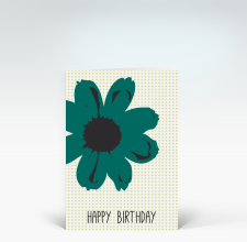 Geburtstagskarte: Happy Birthday Blume Pop-Art in grün auf Punkten