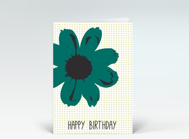 Geburtstagskarte Happy Birthday Blume Pop-Art in grün auf Punkten Vorderseite