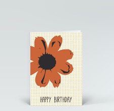 Geburtstagskarte: Happy Birthday Blume Pop-Art in orange auf Punkten