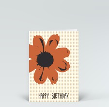 Geburtstagskarte: Happy Birthday Blume Pop-Art in orange auf Punkten
