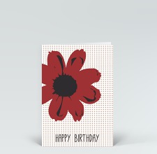 Geburtstagskarte: Happy Birthday Blume Pop-Art in rot auf Punkten