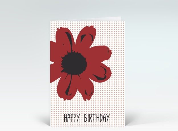 Geburtstagskarte Happy Birthday Blume Pop-Art in rot auf Punkten Vorderseite