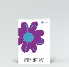 Geburtstagskarte: Happy Birthday Blume Pop-Art in lila und blau
