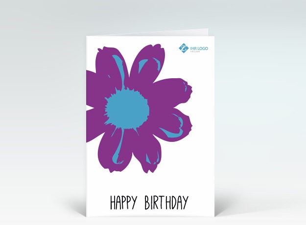 Geburtstagskarte Happy Birthday Blume Pop-Art in lila und blau Vorderseite