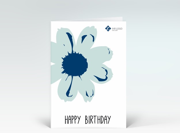 Geburtstagskarte Happy Birthday Blume Pop-Art in blau Vorderseite