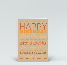 Geburtstagskarte: Happy Birthday typografisch orange auf beige