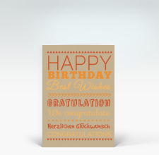 Geburtstagskarte: Happy Birthday typografisch orange auf beige
