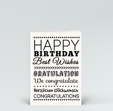 Geburtstagskarte: Happy Birthday typografisch schwarz-weiß