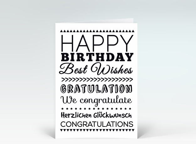 mit Umschlag Moderne Geburtstagskarte „Happy Birthday“ schwarz/weiß, DIN A6 