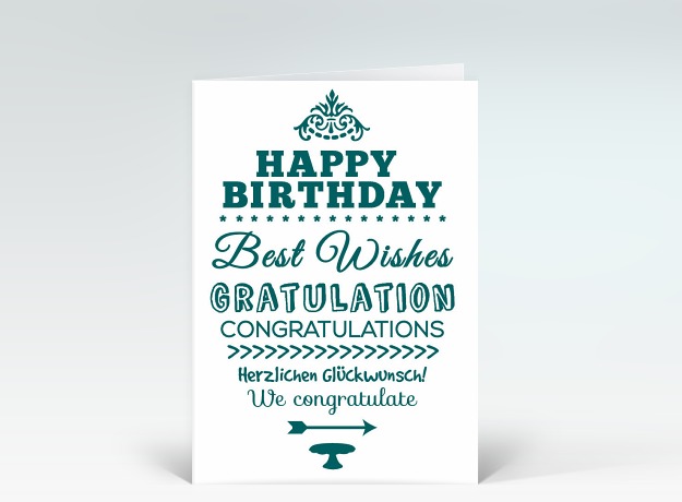 Geburtstagskarte Happy Birthday typografisch in grün oval Vorderseite