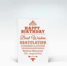 Geburtstagskarte: Happy Birthday typografisch in orange oval