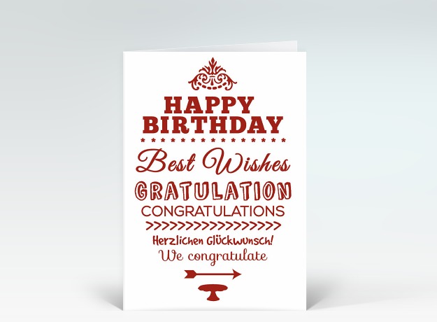 Geburtstagskarte Happy Birthday typografisch in rot oval Vorderseite