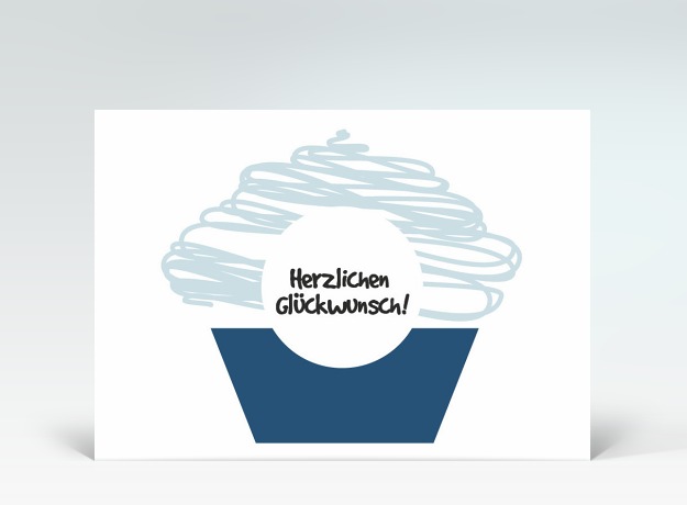 Geburtstagskarte Postkarte Glückwunsch Muffin blau Vorderseite