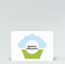 Geburtstagskarte: Postkarte Glückwunsch Muffin gemustert grün-blau 