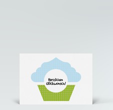 Geburtstagskarte: Postkarte Glückwunsch Muffin gemustert grün-blau 