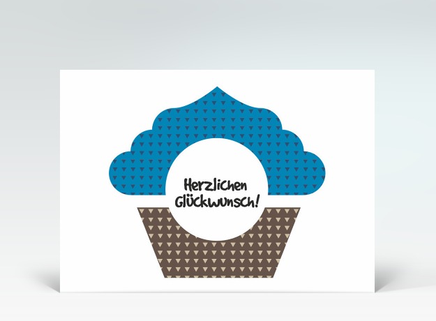 Geburtstagskarte Postkarte Glückwunsch Muffin gemustert blau-braun Vorderseite