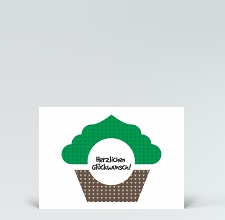 Geburtstagskarte: Postkarte Glückwunsch Muffin gemustert grün-braun