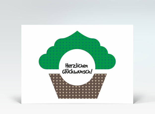 Geburtstagskarte Postkarte Glückwunsch Muffin gemustert grün-braun Vorderseite
