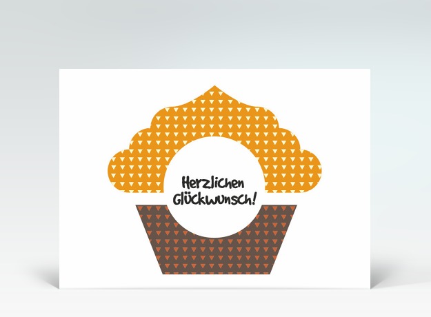 Geburtstagskarte Postkarte Glückwunsch Muffin gemustert orange-brown Vorderseite