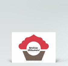 Geburtstagskarte: Postkarte Glückwunsch Muffin gemustert rot-brown