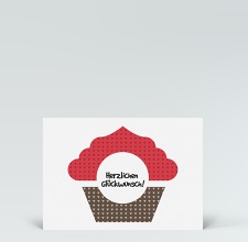 Geburtstagskarte: Postkarte Glückwunsch Muffin gemustert rot-brown