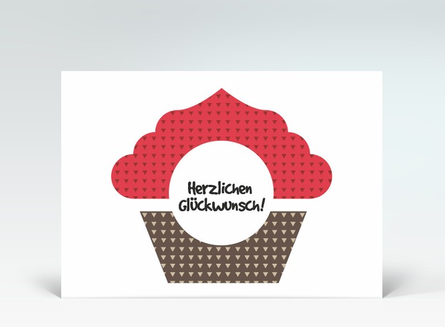 Geburtstagskarte Postkarte Glückwunsch Muffin gemustert rot-brown Vorderseite