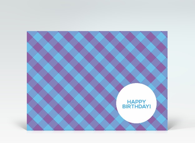 Geburtstagskarte Postkarte Birthday kariert lila-blau Vorderseite