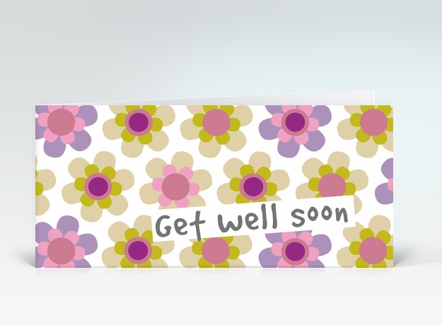 Genesungskarte Get well Flowerpower bunt Vorderseite