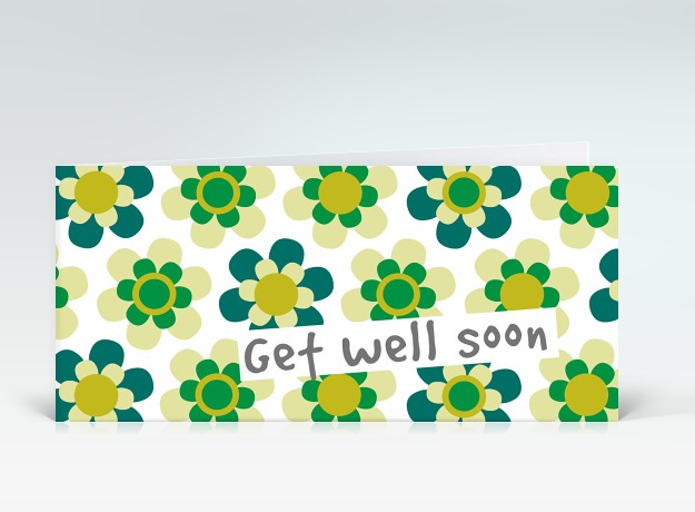 Genesungskarte Get well Flowerpower grün Vorderseite