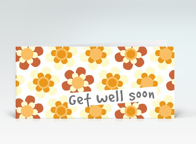 Genesungskarte Get well flowerpower orange englisch Vorderseite
