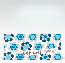 Genesungskarte: Get well Flowerpower blau