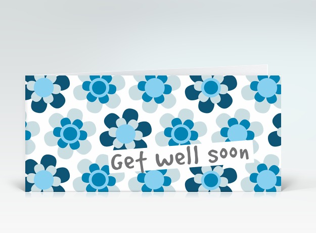 Genesungskarte Get well Flowerpower blau Vorderseite