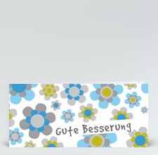 Genesungskarte: Gute Besserung Flower-Power blau-grau