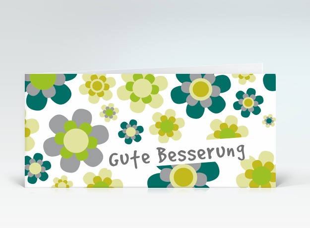 Genesungskarte Gute Besserung Flower-Power grün Vorderseite