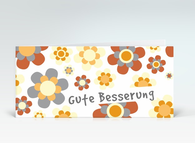 Genesungskarte Gute Besserung Flower-Power orange Vorderseite