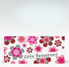 Genesungskarte: Gute Besserung Flower-Power rot